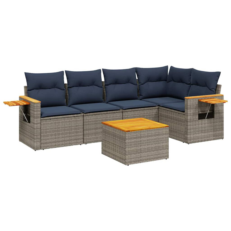  Ensemble de canapé de patio 6 pièces avec coussins en rotin de polyester gris (États-Unis seulement)