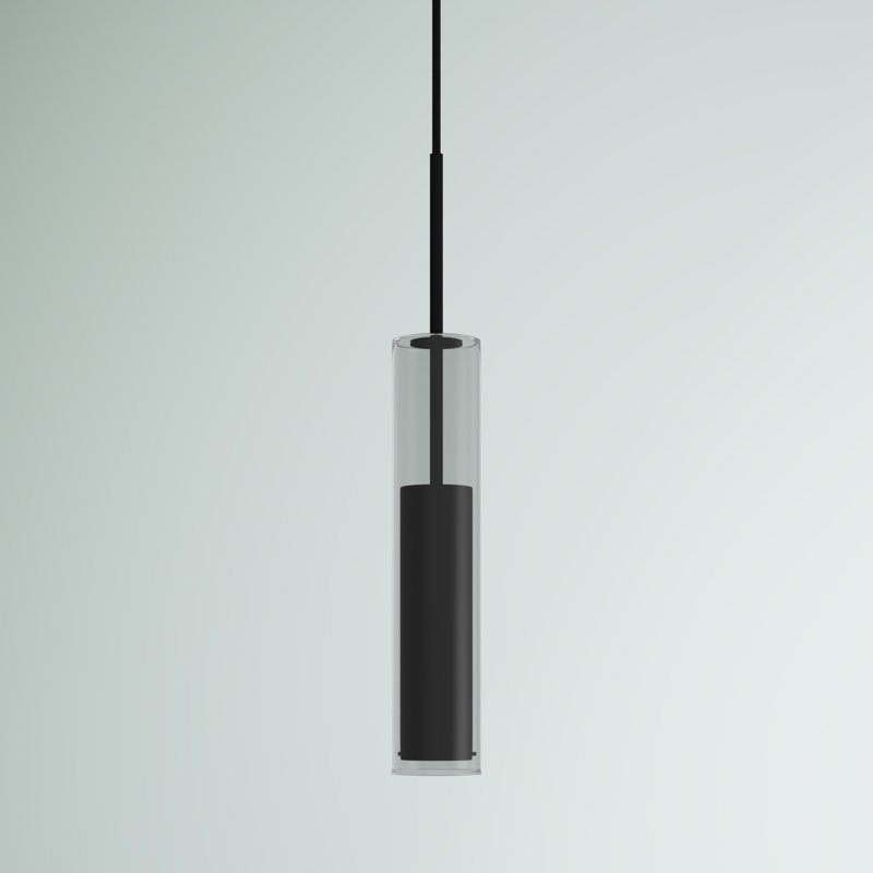 Black Cylinder LED Pendant Light with Transparent Glass Shade