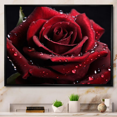 «Red Rose with Raindrops II», reproduction sur toile encadrée