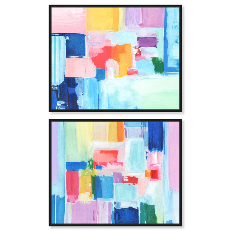 Pastel Diamonds Set Canvas Set of 2 Blue by , Cadre flottant noir, H 16 po x l 20 po