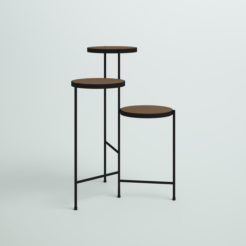 Support pour plante rond en bois massif Logan, Noir