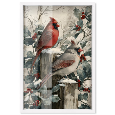 Décoration murale de Noël Winter paire on Perch I Shadowbox Print par Art Remedy, cadre blanc, 21 x 31