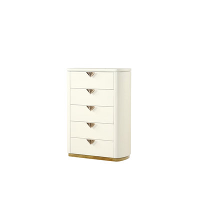 Commode à 5 tiroirs en bois, miroir à dessus ouvert et accents dorés