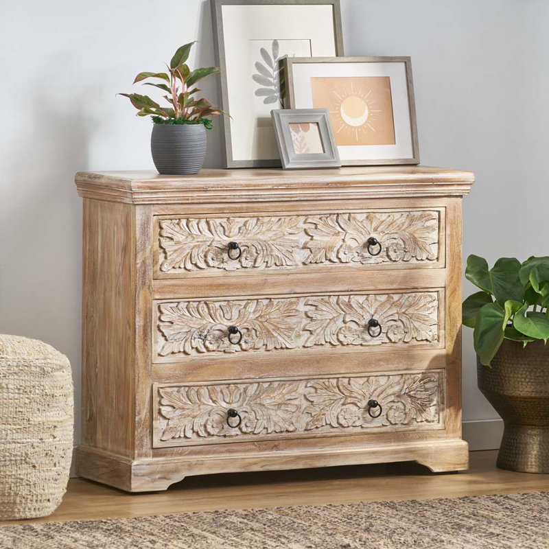 Commode 3 tiroirs en bois d'acacia