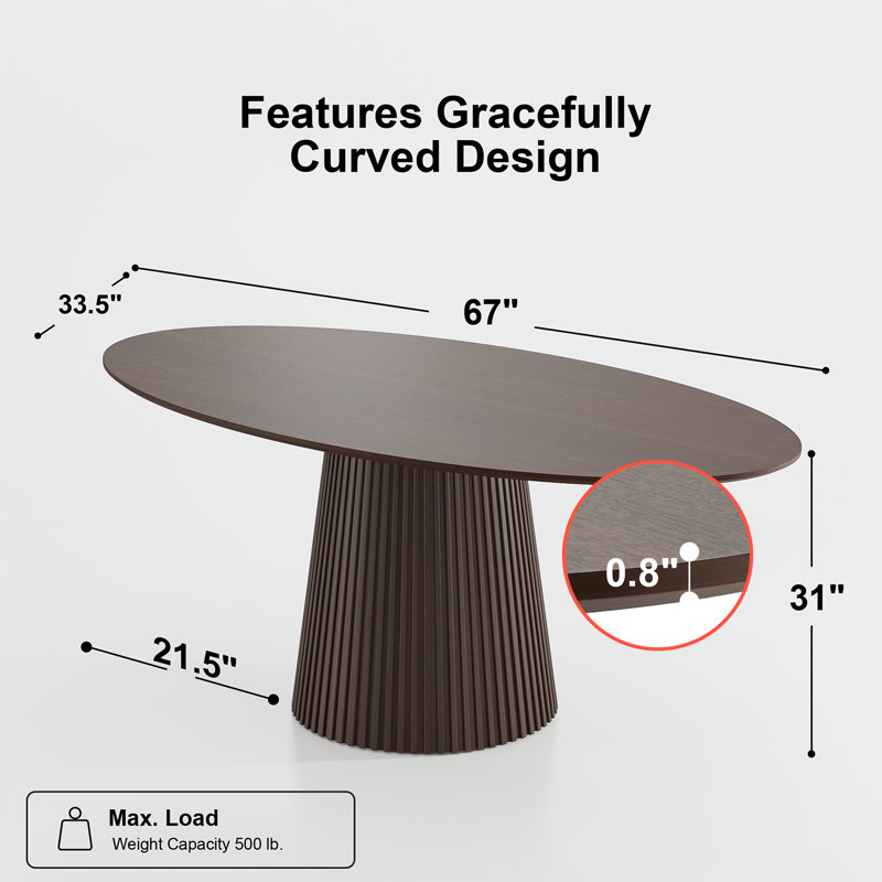 67" Oval Dining Table Pedestal Kitchen Table for 6, Walnut