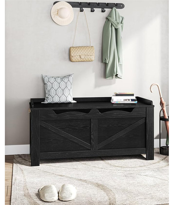 Curlene 39.4" Storage Bench, Storage Chest, Lift-Top Storage Trunk with 2 Safety Hinges, Wooden Storage Box Chest Organizer for Bedroom, Entryway, Living Room, Black
