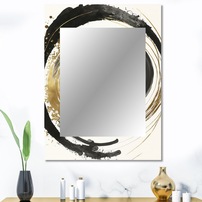 Black And Gold Curves IV - Abstract Spirals Decorative Wall Mirror, Modern Mirror, Printed Metal Art, 40" x 30"