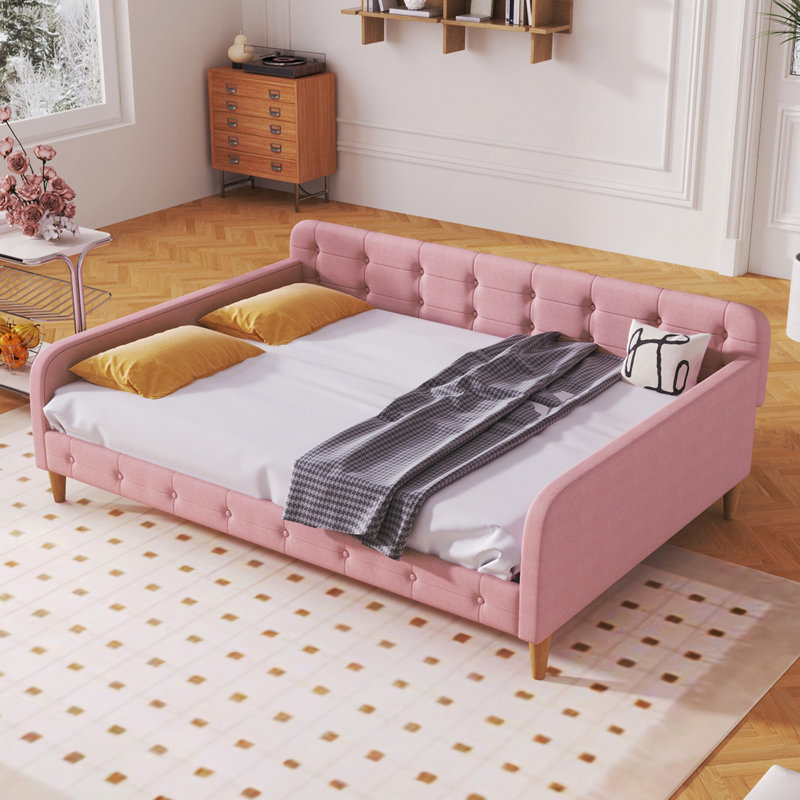 Upholstered Daybed With 4 Support Legs, Full/Double, Pink