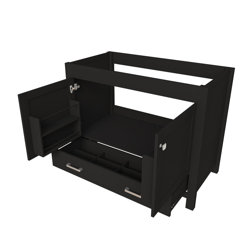 Meuble sous-vasque de salle de bain moderne de 42 pouces, noir, avec tiroirs à fermeture douce et étagères réglables, construction en MDF (lavabo non inclus)