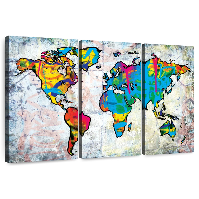 Carte du monde urbain grunge, H 28 po x l 45 po