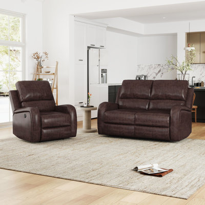 Rimmer 2-Piece Modern and Soft Vegan Leather Power Reclining Living Room Set with USB Charge Port