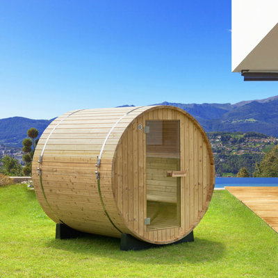 4-Person  Outdoor Barrel Sauna with View Window,Electric Heater,Sauna Starter Kit