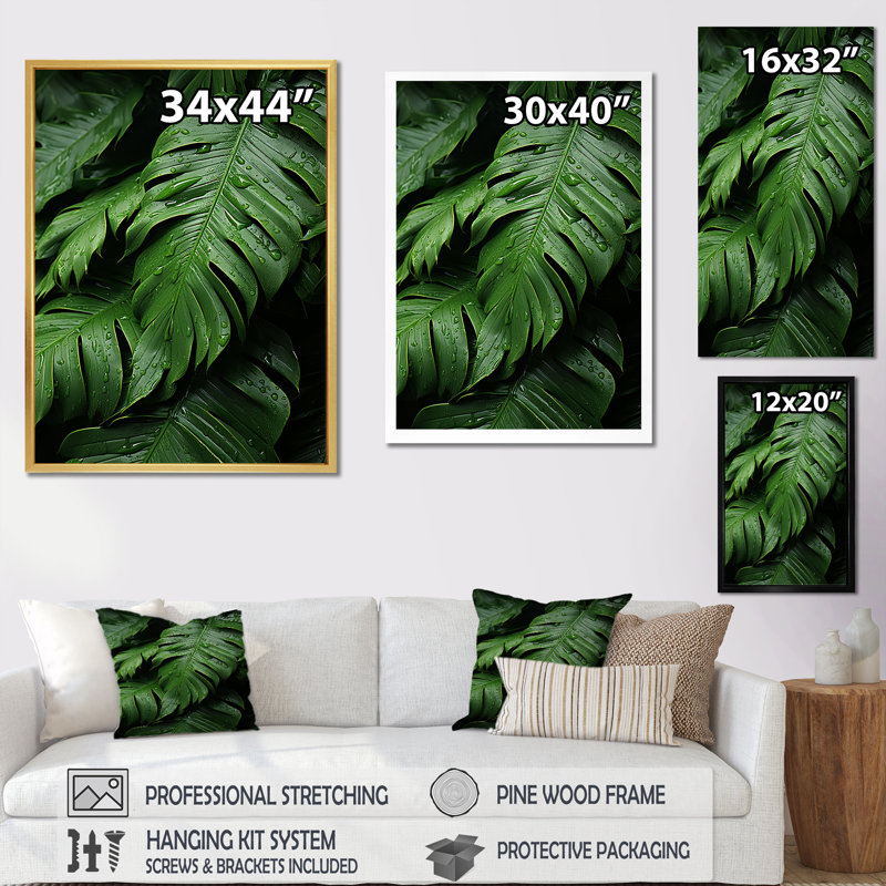 «Emerald Canopy Exotic Palmscape I», reproduction sur toile, Encadrement argenté, H 32 po x l 16 po x P 1 po