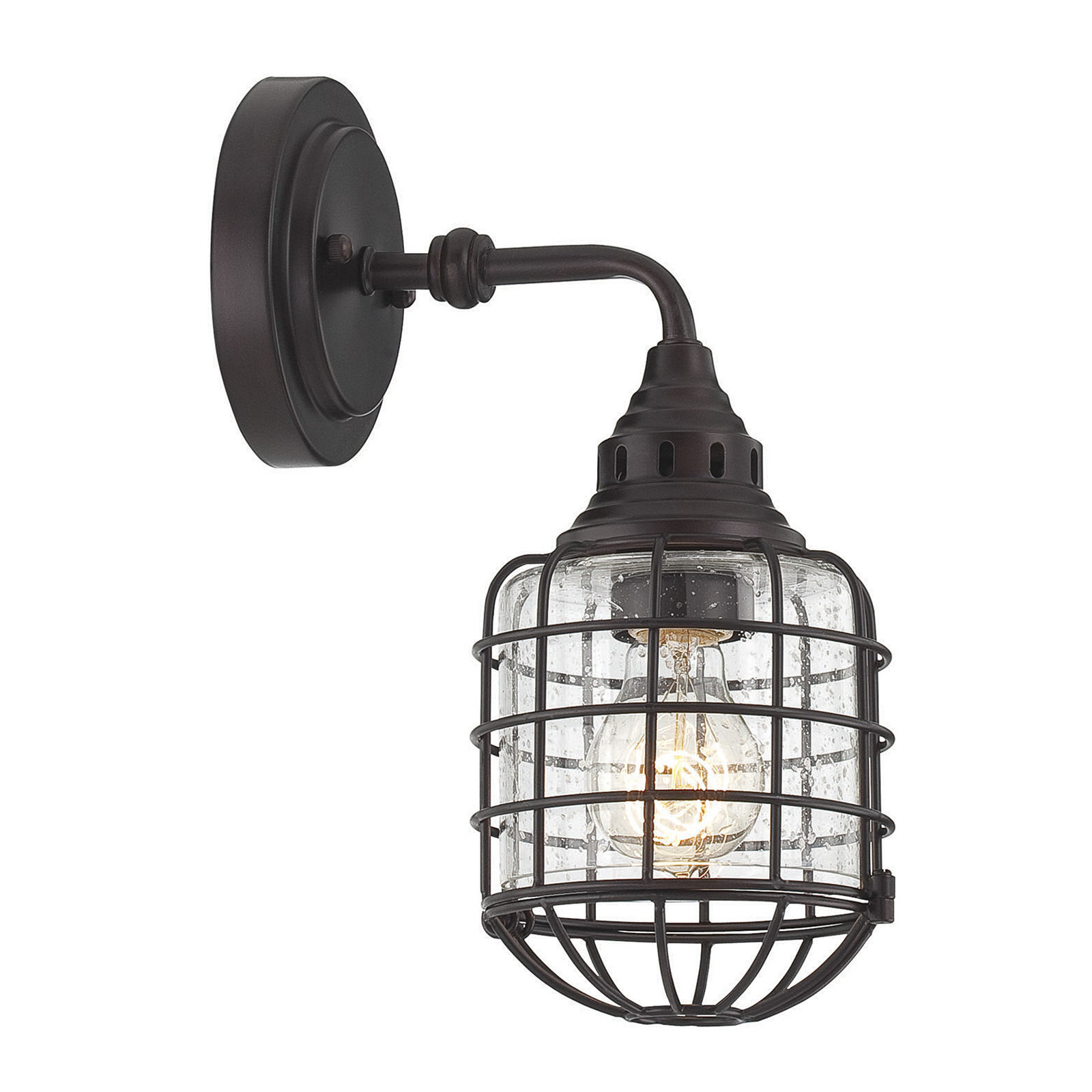 Keefer Single Light Glass Dimmable Armed Sconce, English Bronze