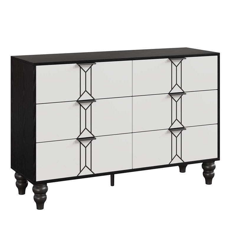 6 Drawers Dresser, Modern Wooden Tall Dresser with Deep Drawers, Storage Cabinet for Bedroom, Living Room, Hallway, Entryway, Black and White