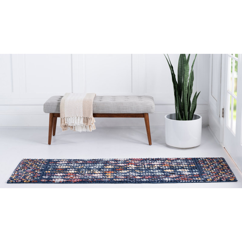 Tapis bleu marine Southwestern, Tapis de couloir 2 pi 7 po x 10 pi