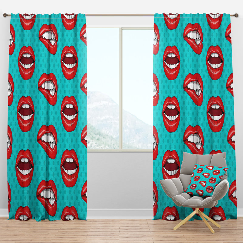 Motif de lèvres dans un style rétro Pop Art - Rideau abstrait - Velours obscurcissant - 1 panneau, l 52 po x L 63 po