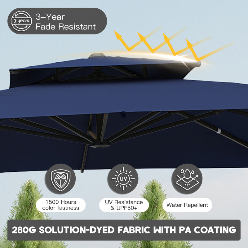 Parasol suspendu en porte-à-faux à manivelle 118,11 po Yaneisy, Bleu marine