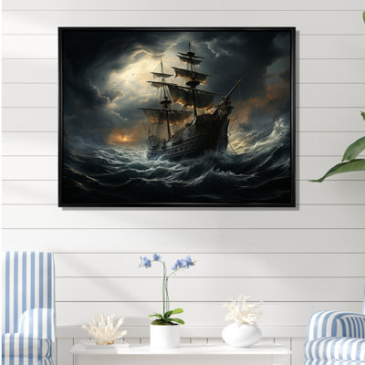 Pirate Ship At Stormy Seas On Canvas Print