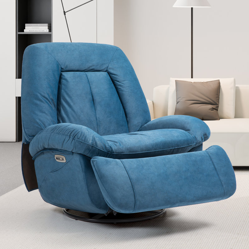 37.79'' Wide Swivel Recliner Chair, Glider Rocking Power Recliner With Massage And Heated, Blue