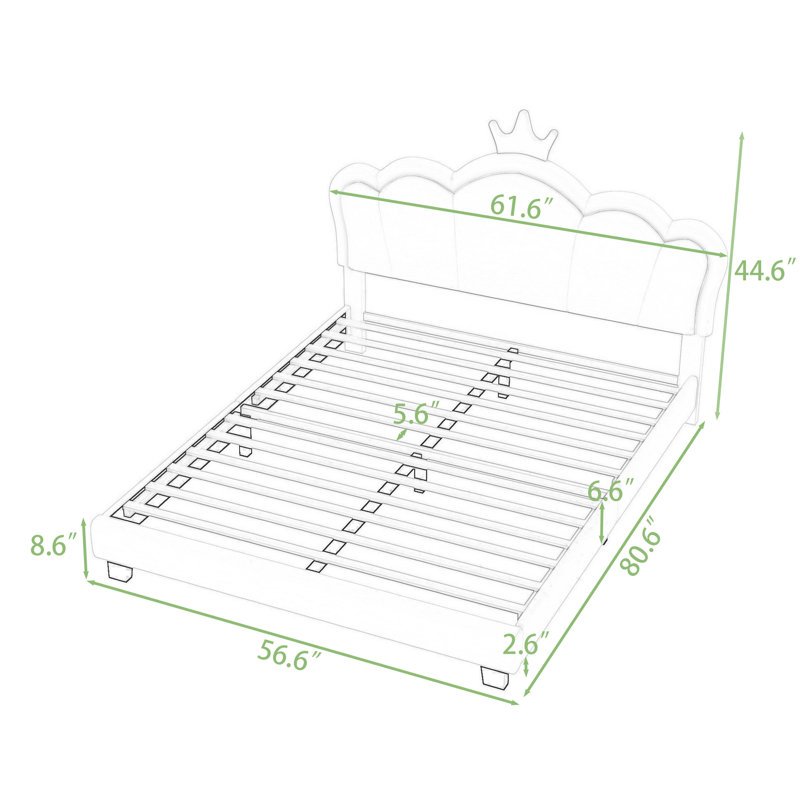 Lit plateforme tapissier avec tête de lit en forme de couronne, Double