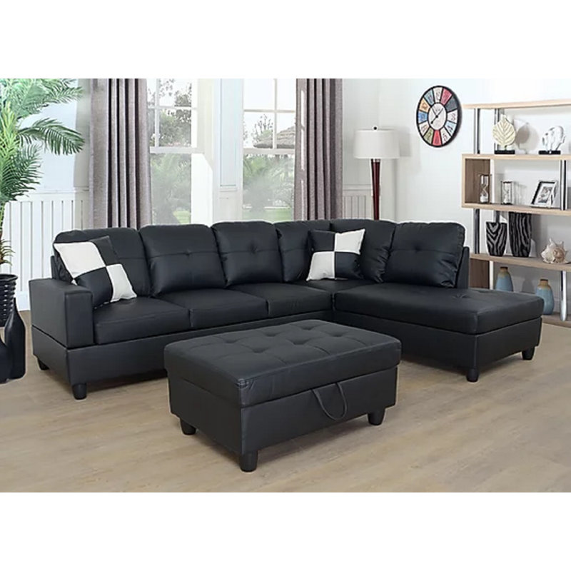 Brendon Upholstered Sectional, Burgundy Faux Leather, Right Hand Facing