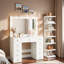 Meuble-lavabo avec 3 modes d'éclairage couleur, 11 ampoules Hollywood, prise de courant, tiroirs et tablettes de rangement à 7 niveaux