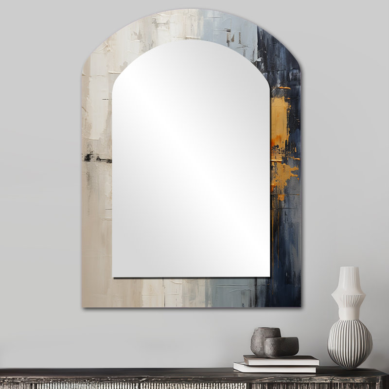 Abstract Cityscape II - Abstract Collages Arch Wall Mirror, Modern Asymmetrical Decorative Mirror, Printed Metal Art