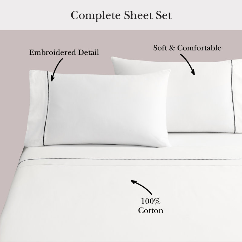 Dot 100% Cotton Standard Sheet Set, White/Green , King Sheet Set