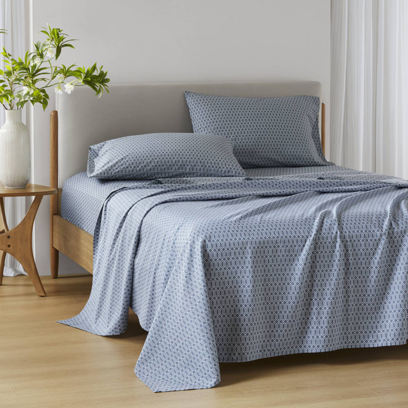 Cotton 144TC Breathable 100% Cotton Sheet Set, Diamond Blue, Twin XL Sheet Set with 1 Pillowcase