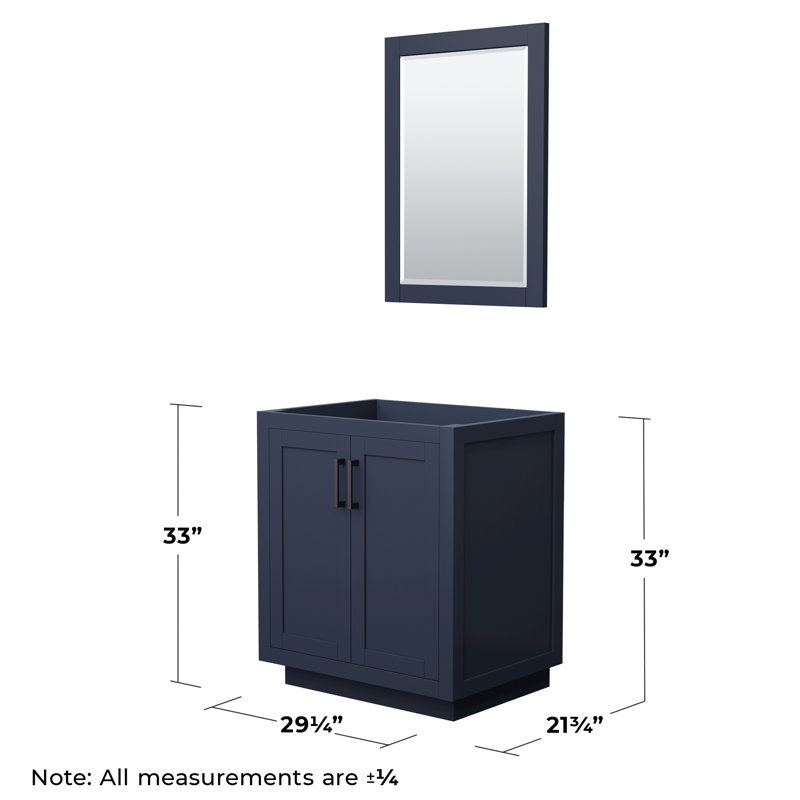 Base de meuble-lavabo simple autoportante 29,25 po avec miroir 24 po Miranda, Bleu foncé / noir mat