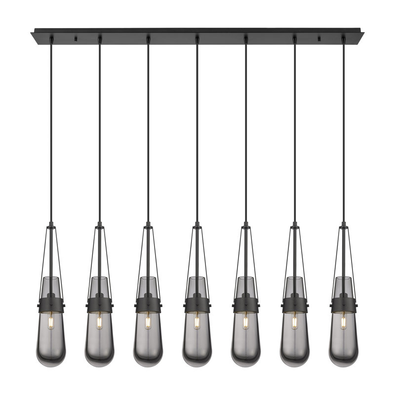 Luminaire suspendu grappe 7 lumières Tengan, Gris fumée clair, Noir mat
