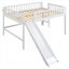 Lit plateforme mezzanine en bois de pin massif massif compact avec échelle et glissade aux tons blancs