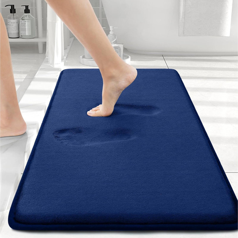 Tapis de bain en mousse viscoélastique 24 po x 16 po, tapis de salle de bain anti-dérapant très doux pour tapis de salle de bain, bleu marine