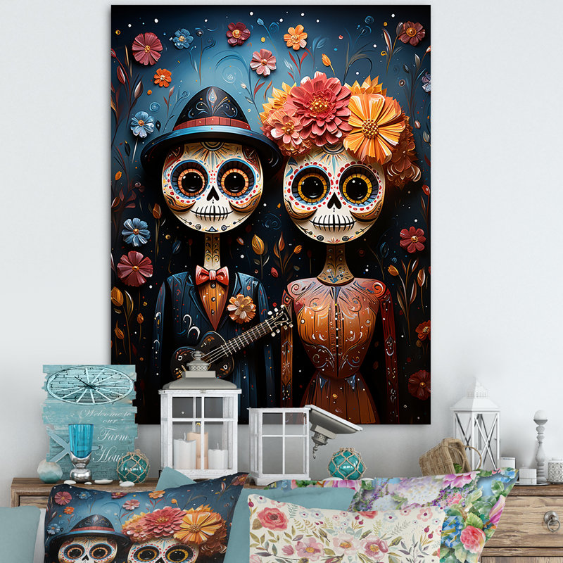 Art mexicain, Jour des Morts 1 - Art mural mexicain, Toile tendue, H 32 po x l 24 po