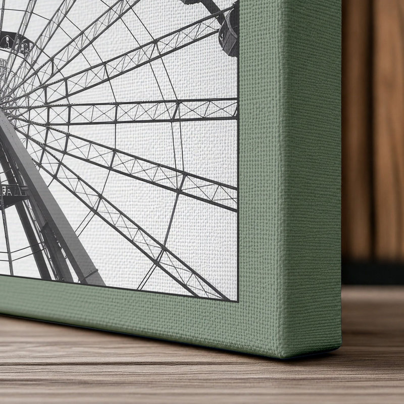 Ferris Wheel Geometry Minimalist - Wrapped Canvas, 24x16 - 61.0 x 40.6 cm, Sage Border