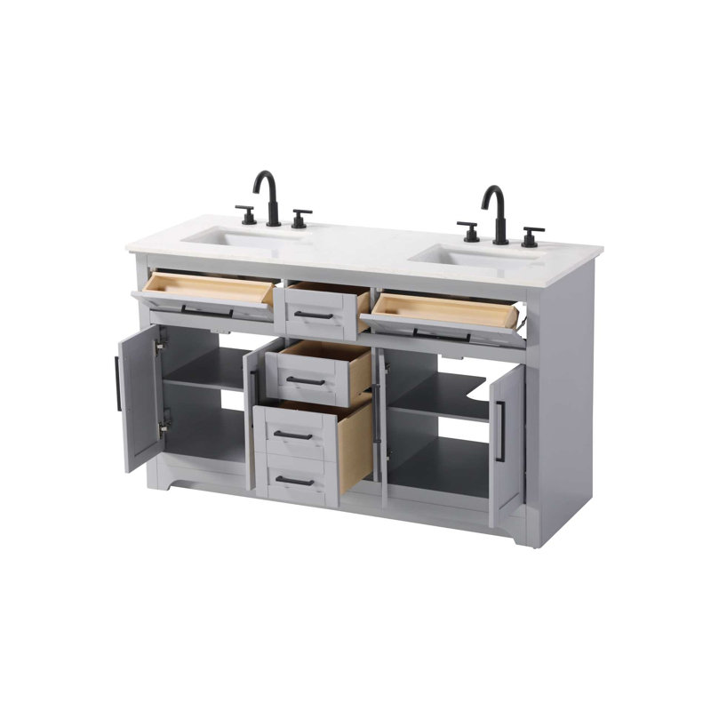 Meuble-lavabo double 60 po gris, Gris, 60"