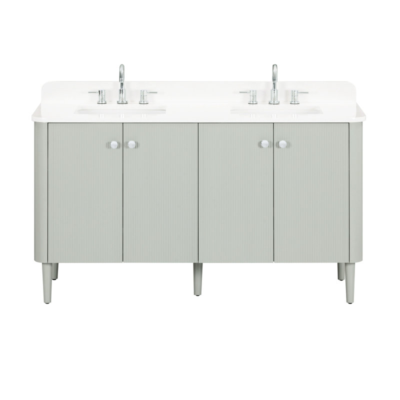 Haley 60 in. Double Sink Bathroom Vanity in Soft Sage with Top, White Quartz