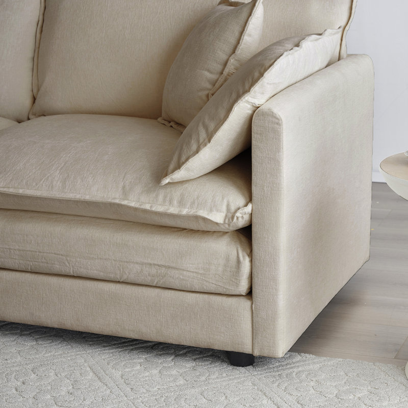 5 canapé d'angle convertible, canapé modulaire en U avec repose-pieds réversible, chenille beige pour un salon moderne et confortable 2 repose-pieds de style minimaliste