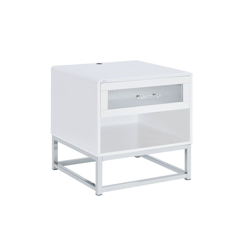 Leominster End Table with LED and Battery Pack in Glossy White