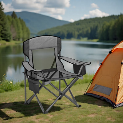 Folding Camping Chair, Adjustable Armrests With Cooler Bag, Storage Bag