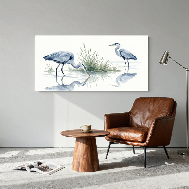 Ensemble de 1 tableau mural aquarelle Héron, L 32 po x H 16 po, Toile tendue