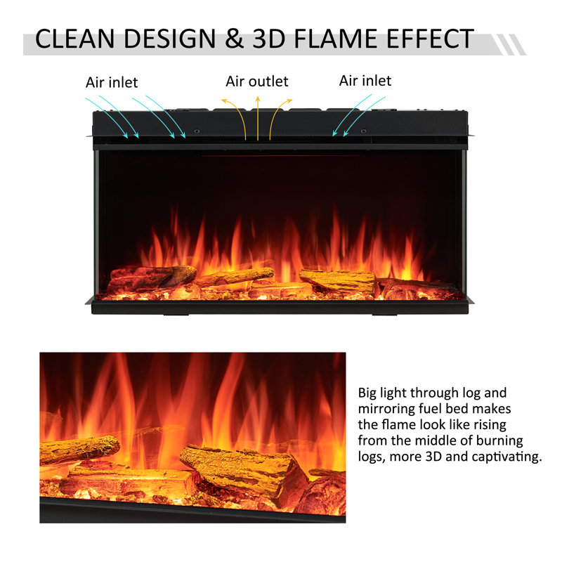 FLAMME Knighton 1/2/3-Sided Platinum Smart Electric Media Wall Fireplace, App Control, 1.8kW Heater, Logs & Crystals Included