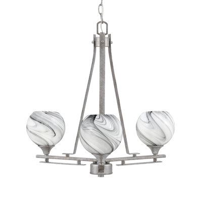 Lustre 3 lumières Uptowne illustré en finition argent vieilli avec verre tourbillon onyx de 5,75 po