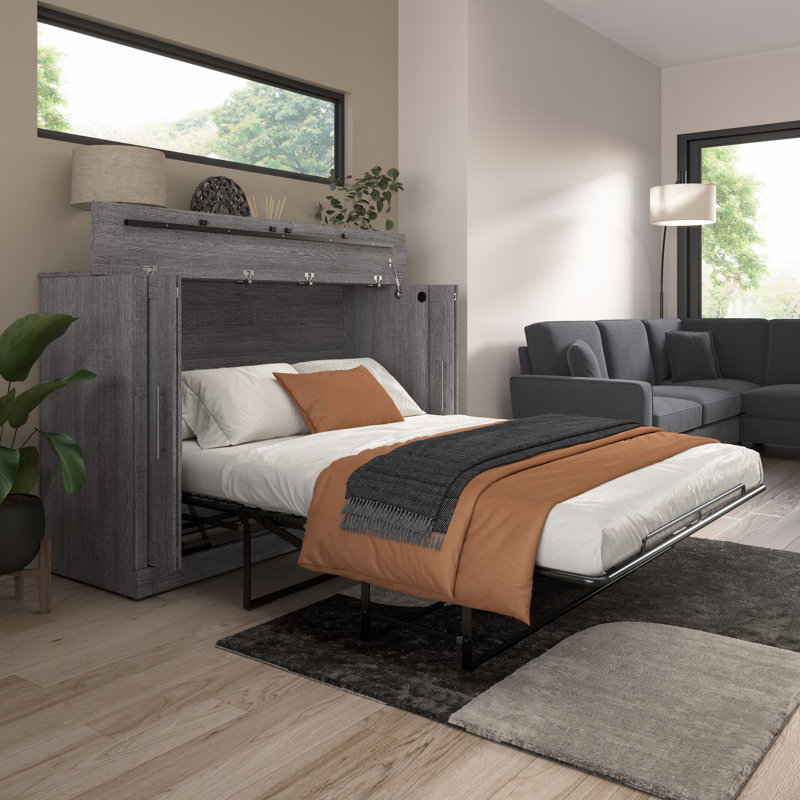 Arlex Murphy Cabinet Bed with Mattress, Queen, Gray