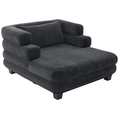 52.4" Deep Oversized Modern Chenille Chaise Lounge With Layered Armrests And Plush Cushioning