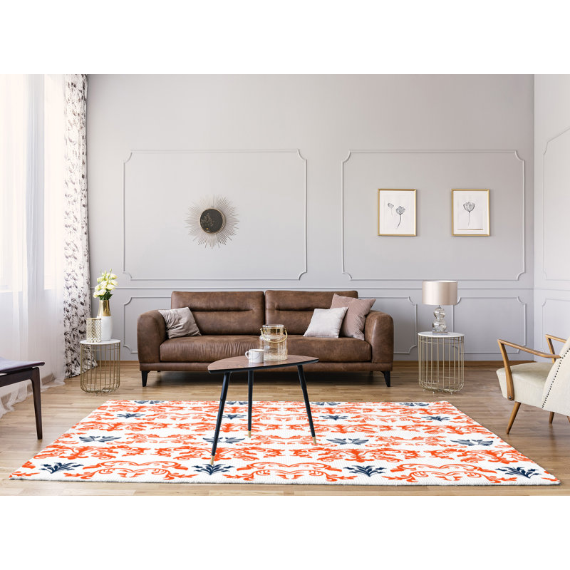 Tapis damassé blanc / orange, Rectangle 9 pi x 12 pi