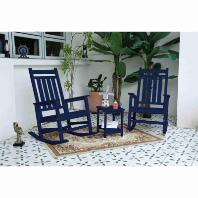 All Weather Rocking Chair Set With Side Table, Rocking Chair Set With Wood-Texture(Includes 2 Rocking Chairs And 1 Table)