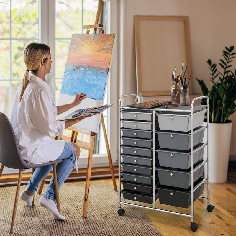 Commode de rangement roulante 15 tiroirs Hoffman, gris
