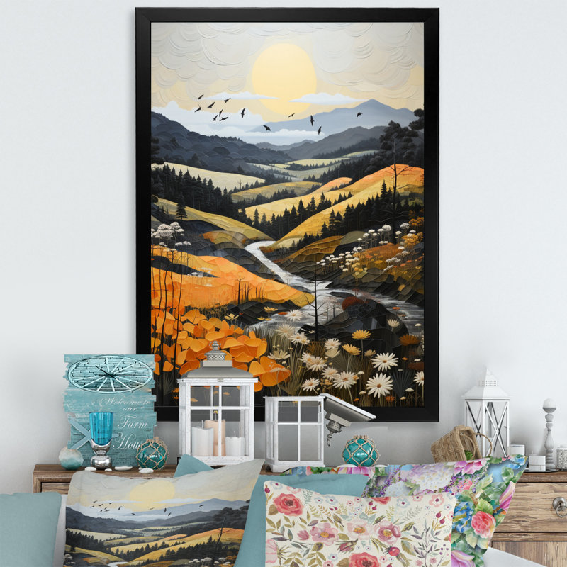 «Cartan Countryside Misty Morning Patchwork III», reproduction, Cadre photo noir, H 20 po x l 12 po x P 1 po
